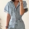 Combinaison courte en denim à poches pour femmes, manches courtes, sexy, slim, batterie con ropa, salopette à revers d'été, stre|20,89 €|OKKO MODE