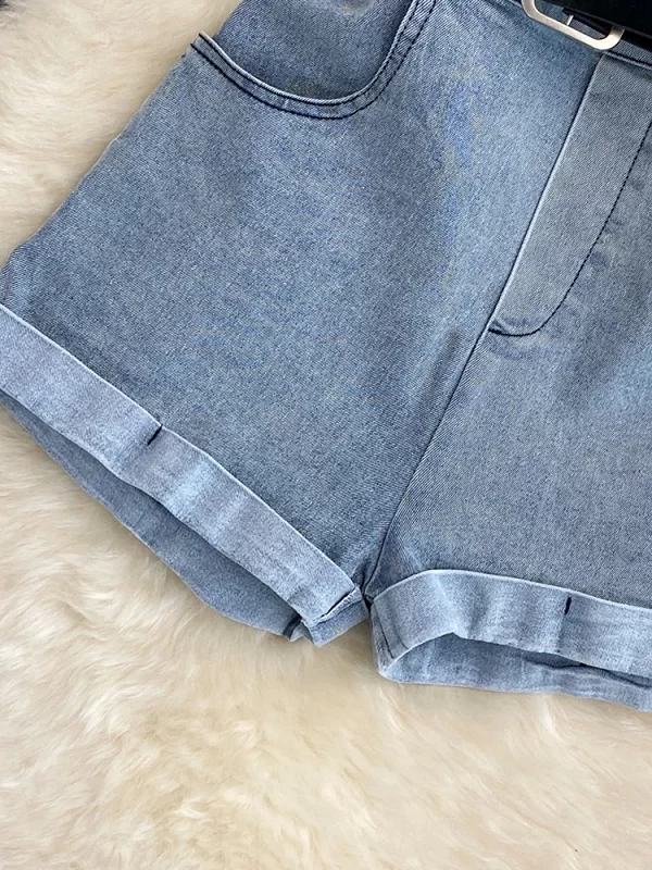 XFPV-Combinaison courte en denim sans bretelles pour femme, taille haute, short décontracté à jambes larges, barboteuse tendance|29,03 €|OKKO MODE