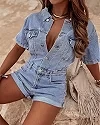 2022 été nouveau rétro bleu clair femmes manches courtes Denim combinaison mode Sexy Jeans combinaison S-XL DstressShipping|23,09 €|OKKO MODE