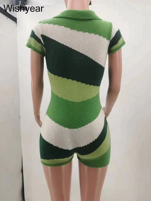 Combishort à manches courtes pour femme, barboteuse une pièce, combishort vert, sexy, élégante en tricot|23,99 €|OKKO MODE