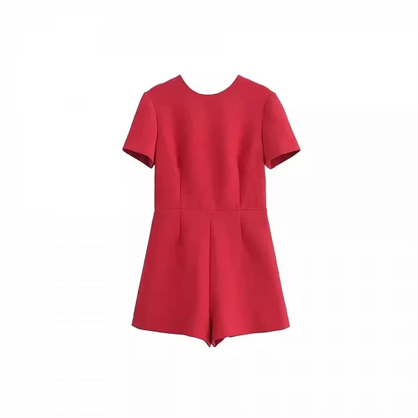 Combinaisons chics à col rond pour femmes, barboteuses à manches courtes, dos évidé, nœud décoratif, rouge, mode féminine, rue h|23,96 €|OKKO MODE