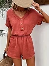 Short-combi femme, ensemble deux pièces, manches courtes, couleur rouge orangé Amazon, printemps, été, 2024|19,07 €|OKKO MODE