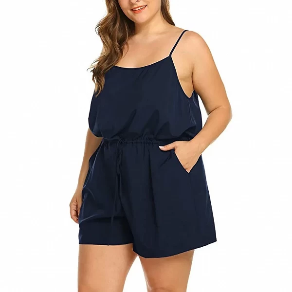 Combinaison courte pour femme, barboteuse grande taille, col en v, couleur unie, été|10,06 €|OKKO MODE