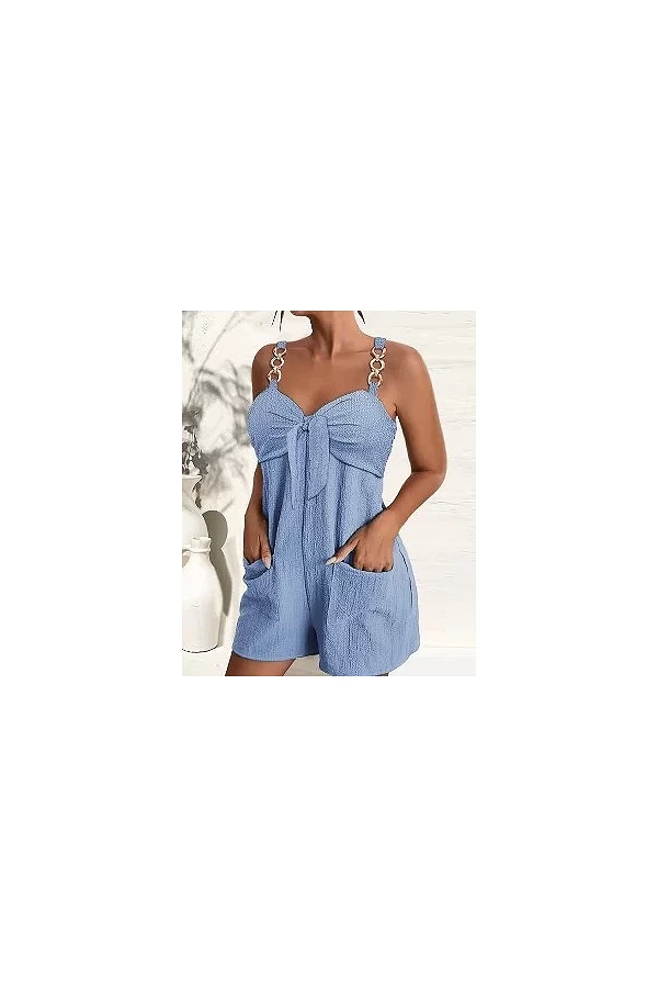 Combishort noué pour femme, barboteuse décontractée, design de poche, combishort, batterie con, combinaisons courtes|12,95 €|OKKO MODE