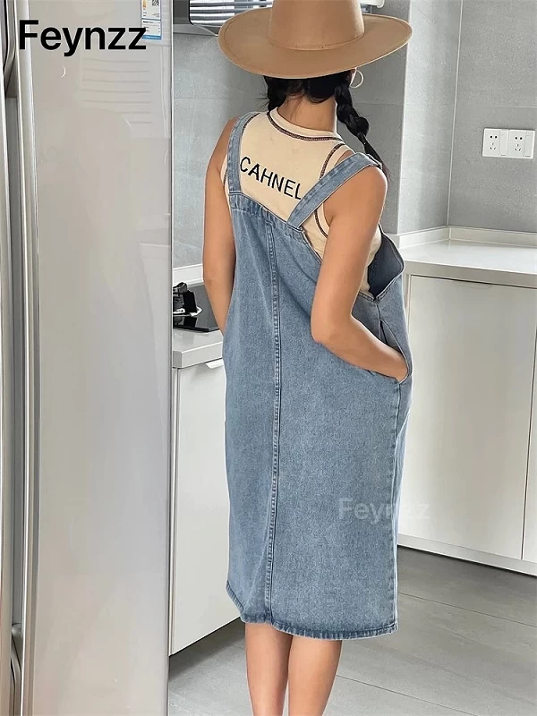 Robe à bretelles en denim femme, jupe mi-longue vintage grande taille - Parfait style rétro!|12,81 €|OKKO MODE