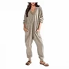 Pyjama femme manches longues col en V, combinaison douce avec poches respirantes|11,07 €|OKKO MODE