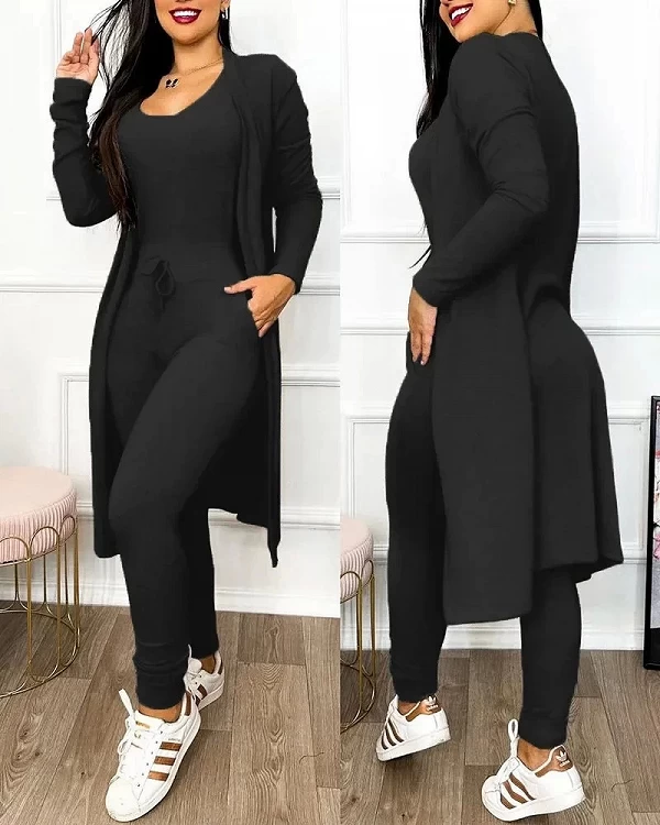 Ensemble jumpsuit et manteau Wstring Pocket Design pour femme - Style fashion et confort assurés|15,99 €|OKKO MODE