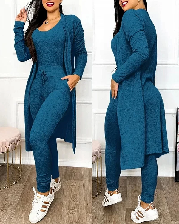 Ensemble jumpsuit et manteau Wstring Pocket Design pour femme - Style fashion et confort assurés|15,99 €|OKKO MODE