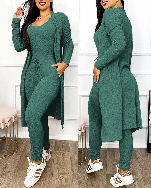 Ensemble jumpsuit et manteau Wstring Pocket Design pour femme - Style fashion et confort assurés|15,99 €|OKKO MODE