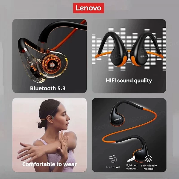 Lenovo-Écouteurs sans fil Bluetooth 5.3 d'origine, casque de sport à conduction d'air, microphone extérieur, casque de sauna, éc|21,07 €|OKKO MODE