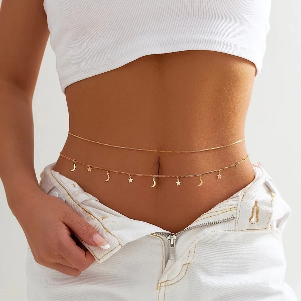 Ceinture de ventre avec pendentif étoile et lune, Strass Boho, Bijoux de corps Rave, accessoires Y2K - Summer Chain Belt|1,98 €|OKKO MODE