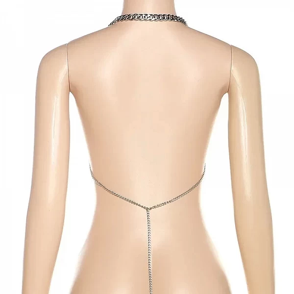 Haut de poitrine sexy à maillons Strass, multi-chaines doublés, col licou en cristal SFP, taille libre|19,79 €|OKKO MODE