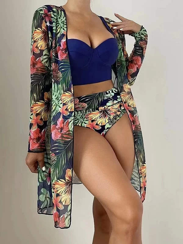 Maillot de bain 3 pièces imprimé Tropical, Sexy, Cover-Up, Push-Up, manches longues, pour femmes, vêtements de plage, 2023|21,12 €|OKKO MODE