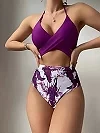 Maillot de bain imprimé vintage violet, taille haute, bikini, ensemble deux pièces, col licou, push-up, vêtements de plage, pisc|16,00 €|OKKO MODE