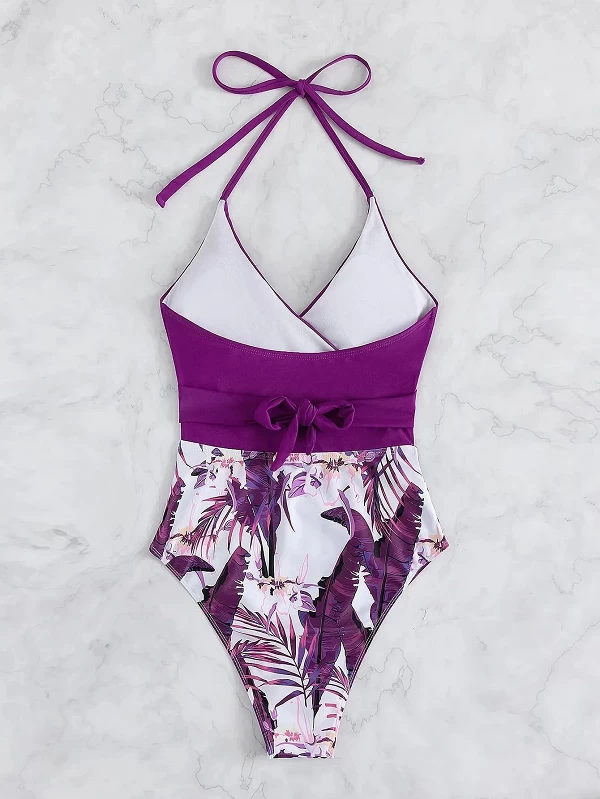 Maillot de bain imprimé vintage violet, taille haute, bikini, ensemble deux pièces, col licou, push-up, vêtements de plage, pisc|16,00 €|OKKO MODE