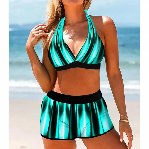 Mode des femmes Beachwear bleu marine rayé Tankini maillot de bain deux pièces Bikini trempé plage maillots de bain S-6XL|17,84 €|OKKO MODE