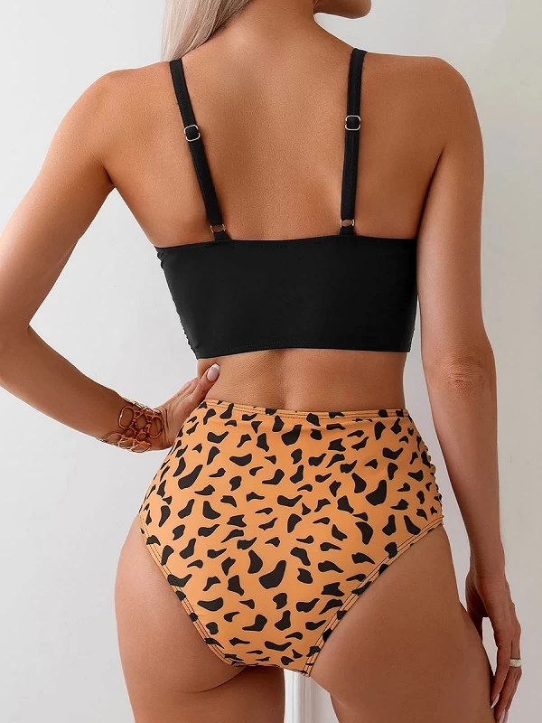 Maillot de bain deux pièces pour femmes, col en V croisé, taille haute, bikini, baigneuses, vêtements de plage, été, 2024|15,98 €|OKKO MODE