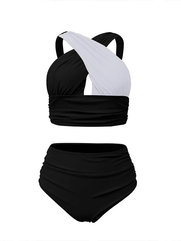 Ensemble de Bikini noir solide pour femmes, 2 pièces push-up luxe.|19,08 €|OKKO MODE