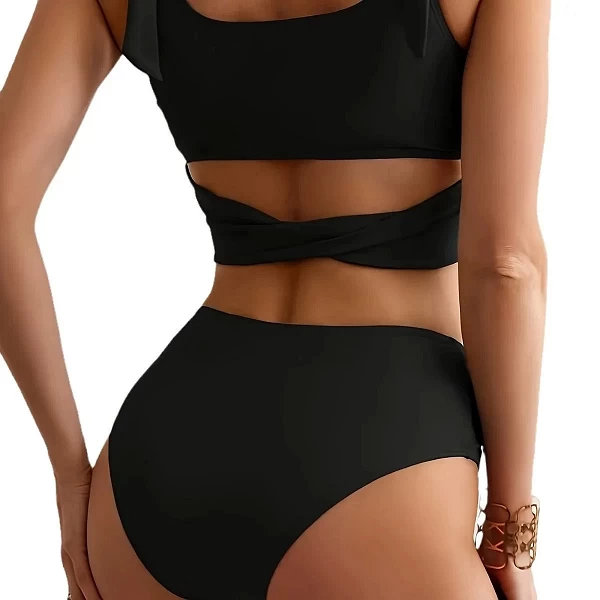 Maillot de bain noir sexy pour femmes, ensemble deux pièces, soutien-gorge push up, culotte taille haute, vêtements de plage|19,88 €|OKKO MODE