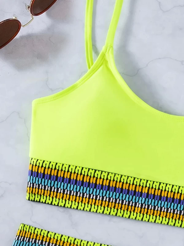 Maillot de bain brésilien jaune néon, Sexy, Bikini, taille haute, Patchwork, soutien-gorge Push Up, rembourré, bretelles côtelée|15,97 €|OKKO MODE