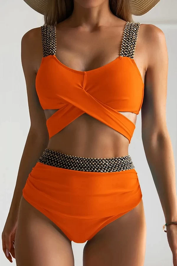 Maillot de bain noir solide, taille haute, croisé, pour femmes, vêtements de plage, d'été, baigneuses, 2023|15,98 €|OKKO MODE