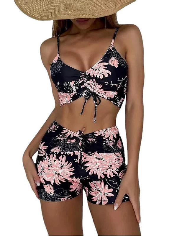 Maillot de bain imprimé floral, taille haute, soutien-gorge push up, bikini, boxer, pour femmes, vêtements de plage, 2023|27,89 €|OKKO MODE