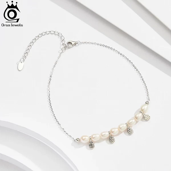 Bracelet de cheville en argent 925 pour femme avec perle naturelle et bijou|20,89 €|OKKO MODE