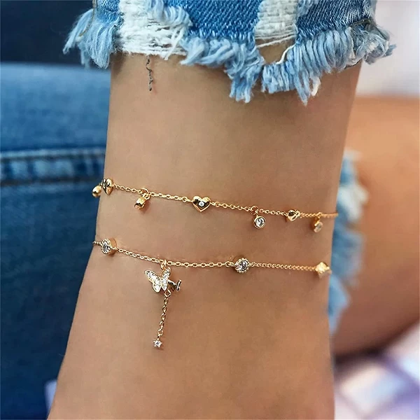 Bracelets de cheville à breloques pour femmes, bijoux plage bohème étoile lune rinçage sur jambe pi|3,01 €|OKKO MODE