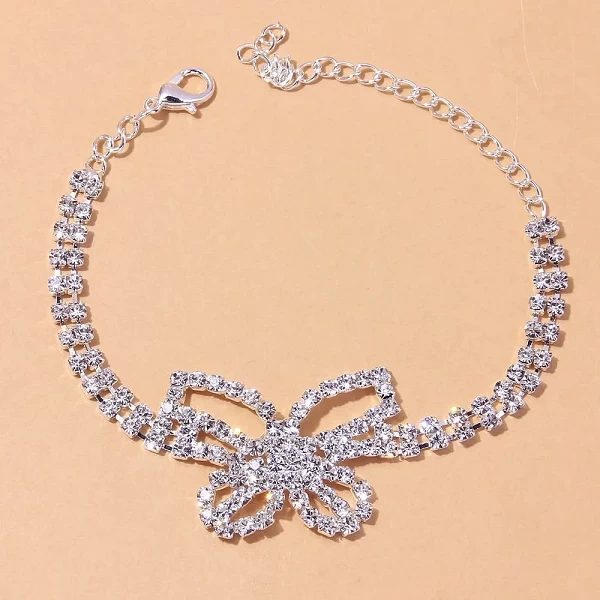 Bracelet de cheville papillon en Strass cristal pour femme, bracelet de pied, bijoux de jambe argenté mode ventes|2,96 €|OKKO MODE