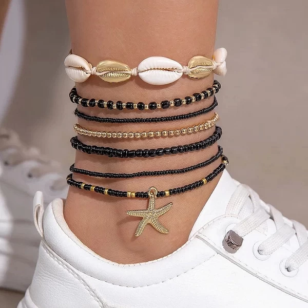 Ensemble de bracelets de cheville en perles pour femme, bijoux étoile mer.|2,97 €|OKKO MODE