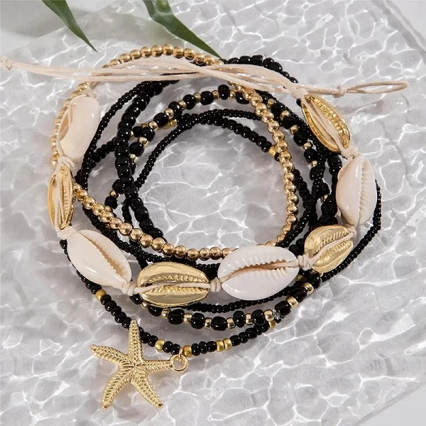 Ensemble de bracelets de cheville en perles pour femme, bijoux étoile mer.|2,97 €|OKKO MODE