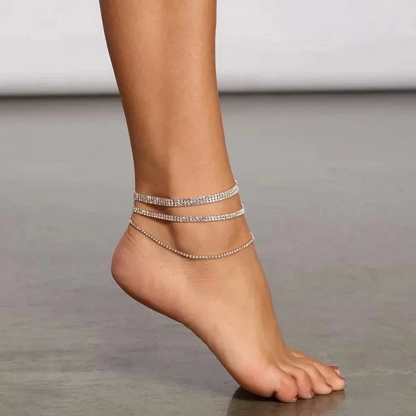 Bracelet de cheville superposé Bling Bijoux Pieds Nus Doublés en Strass|5,04 €|OKKO MODE