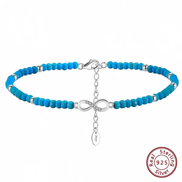 Bracelet de pied en argent regardé 925 pour femme, bracelets de cheville signe de l'infini, bracelet de pied turquoise|20,89 €|OKKO MODE