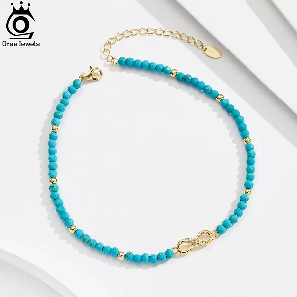 Bracelet de pied en argent regardé 925 pour femme, bracelets de cheville signe de l'infini, bracelet de pied turquoise|20,89 €|OKKO MODE