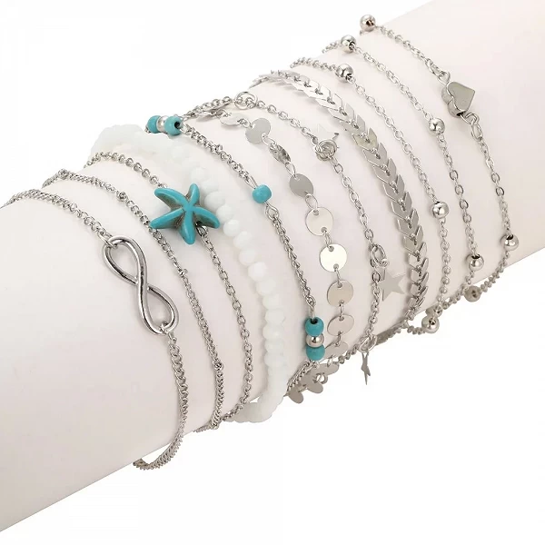 Ensemble de bracelets de cheville en perles de coquillage et d'étoile de mer pour femmes, bracelet de cheville de plage, bracele|3,96 €|OKKO MODE