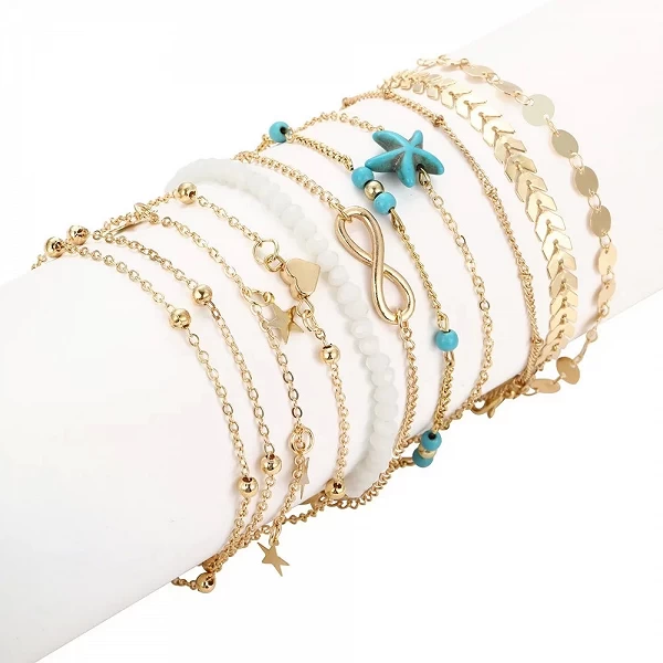 Ensemble de bracelets de cheville en perles de coquillage et d'étoile de mer pour femmes, bracelet de cheville de plage, bracele|3,96 €|OKKO MODE