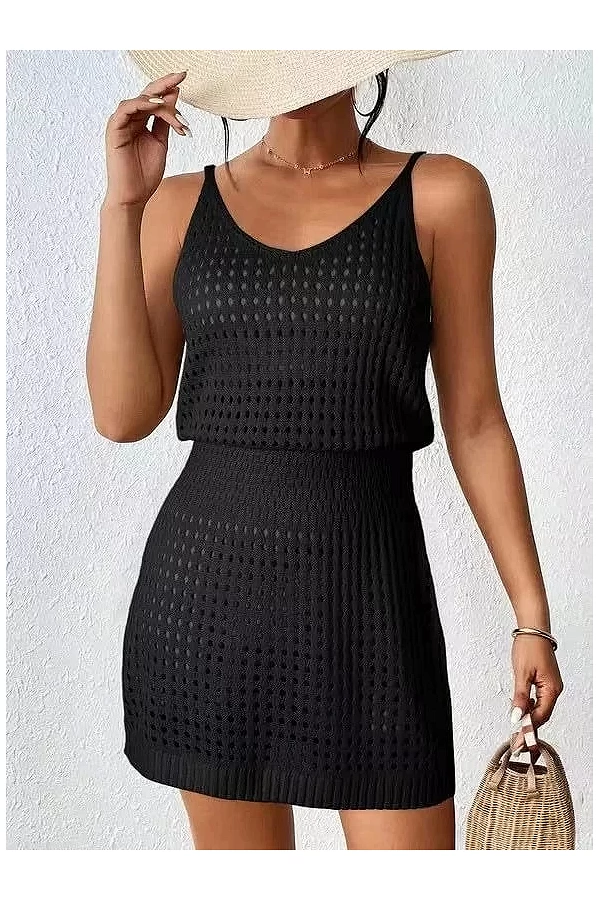 Robe de plage ajourée au crochet pour femmes, cover-up pour maillots de bain, barboteuse d'été, tenue simple et confortable|18,00 €|OKKO MODE