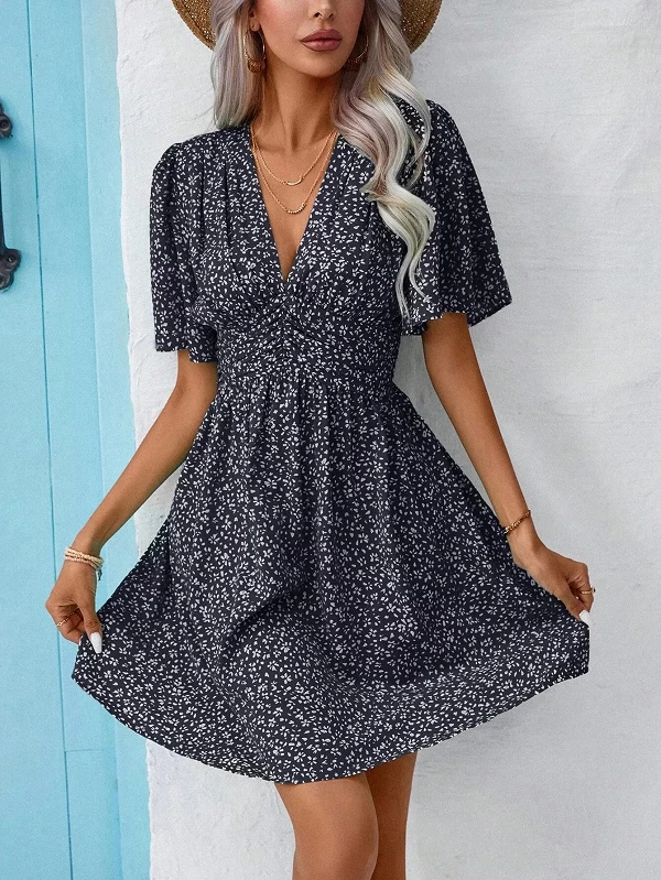 Robe courte décontractée à fleurs pour femmes, robe mi-longue A-Line, élégante, vintage, mode féminine, été, 2024