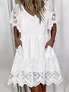 Robe en patchwork de dentelle blanche femme, décontractée, col en V, manches courtes, robe trapèze, mode Boho, robes de plage|11,95 €|OKKO MODE