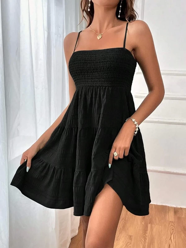 Robe courte à volants et col licou pour femme, mini robe sexy, robe à lacets en fibre, ligne A, document solide, mode estivale|8,93 €|OKKO MODE