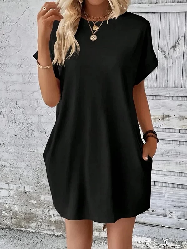 Vestido midi transpirable de manga corta para mujer, estilo casual