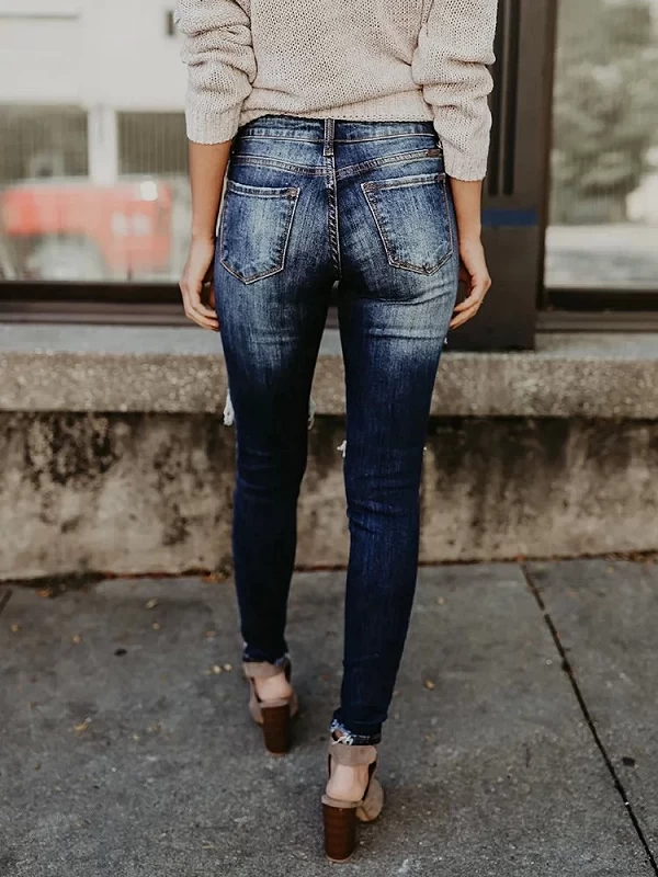 Jean déchiré et usé pour Femme, Slim à la Mode, Pantalon en Denim, taille haute jambes Étroites|26,46 €|OKKO MODE