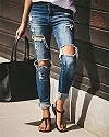 Jean usé taille haute pour femme, vêtements vintage décontractés, pantalon slim en denim foncé, jean skinny évidé|23,97 €|OKKO MODE