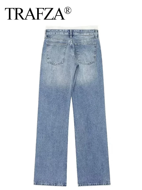 Pantalon en Denim Patchwork pour Femme, Jean à Lacets, Fermeture Éclair, Poches Décontracté, jean délavé|37,22 €|OKKO MODE