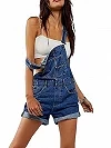 Salopette en jean décontractée pour femme, bretelles réglables, ourlet à revers, bretelles réglables classiques, short en jean|22,07 €|OKKO MODE