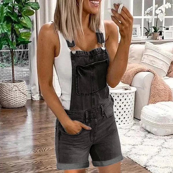 Salopette en Denim pour Femme, Sexy et à la Mode, Combinaison Délavée, Combishort bleu, noire|25,85 €|OKKO MODE