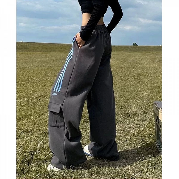 MEXZT-Pantalon de survêtement rayé pour femme, streetwear Y2K, pantalon cargo, jogging Harajuku à jambes larges, taille haute, b|17,94 €|OKKO MODE