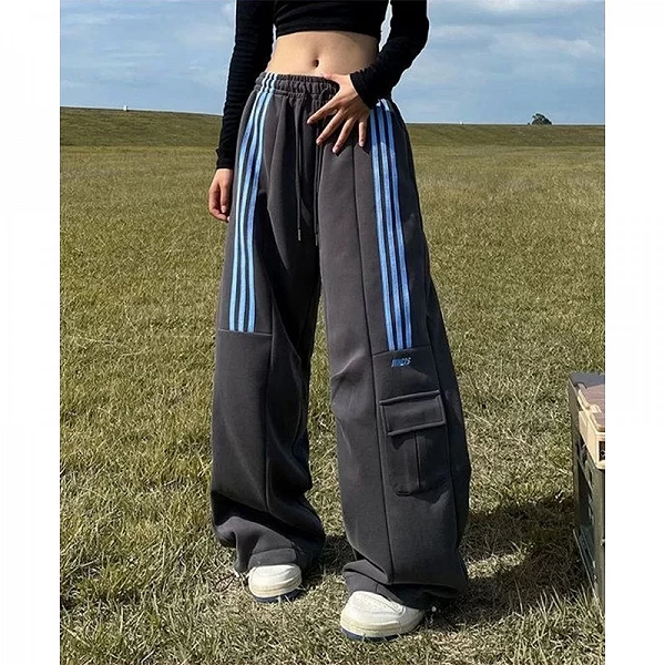 MEXZT-Pantalon de survêtement rayé pour femme, streetwear Y2K, pantalon cargo, jogging Harajuku à jambes larges, taille haute, b|17,94 €|OKKO MODE