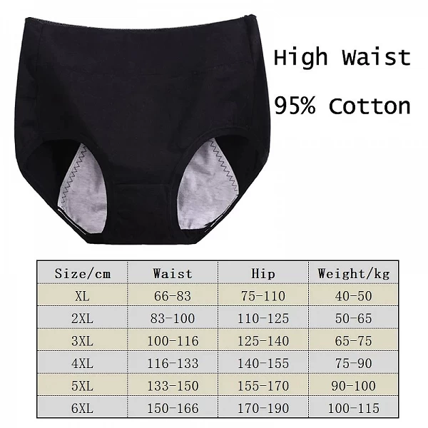 Sous-Vêtements Physiologiques en Pur Coton pour Femme, Culotte de Lingerie Sanitaire, Taille Haute, Grande Taille 6XL, 115kg|4,00 €|OKKO MODE