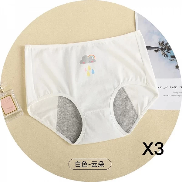 Culotte Menstruelle Étanche en Coton pour Adolescente, Sous-Vêtement de Période Physiologique avec Dessin Animé Mignon, 3 Pièces|14,00 €|OKKO MODE